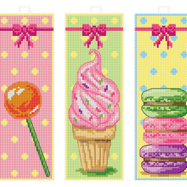 23 / 8703 | Plastic Canvas-Lesezeichen Süßigkeiten (3 Stück)