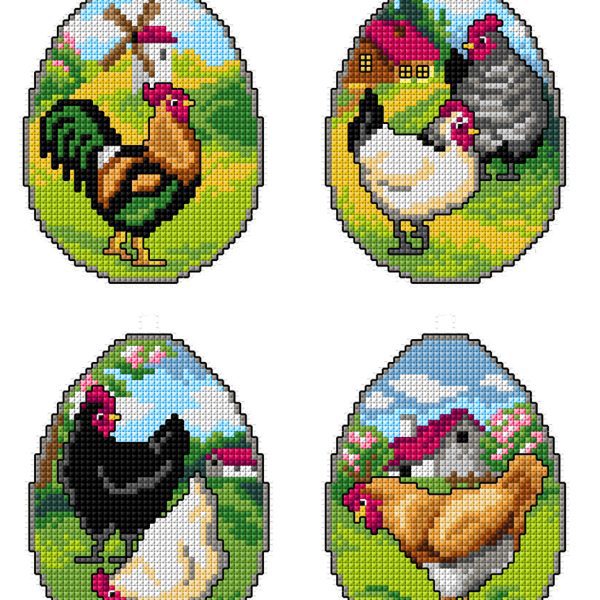 23 / 7697 | Plastic Canvas-Anhänger Hühnerstall (4 Stück)