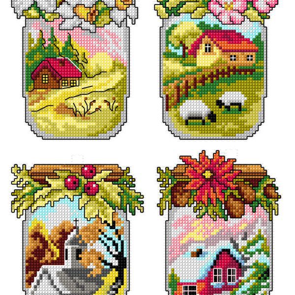 23 / 7698 | Plastic Canvas-Anhänger Landleben (4 Stück)